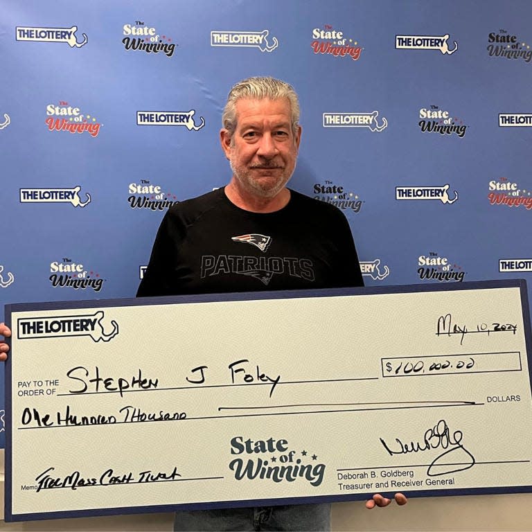 Stoughton resident Stephen Foley won $100,000 off a free lottery ticket on the May 10 Mass Cash drawing.