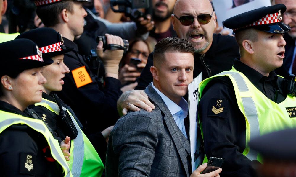 Tommy Robinson’s live video, outside Leeds crown court, was viewed on Facebook