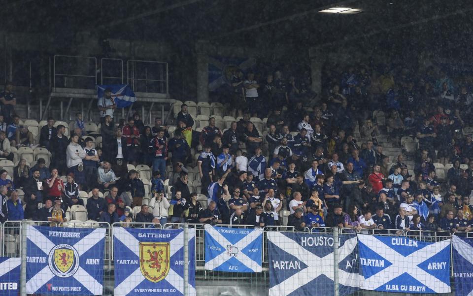  Scotland fans show their support prior to the UEFA Nations League League B Group 1 match between Ukraine and Scotland at Stadion im Jozefa Pilsudskiego on September 27, 2022 in Krakow - Adam Nurkiewicz/Getty Images