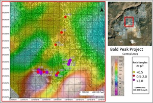 Rock samples shown in CSAMT slice from a depth of 300 ft. to 450 ft.