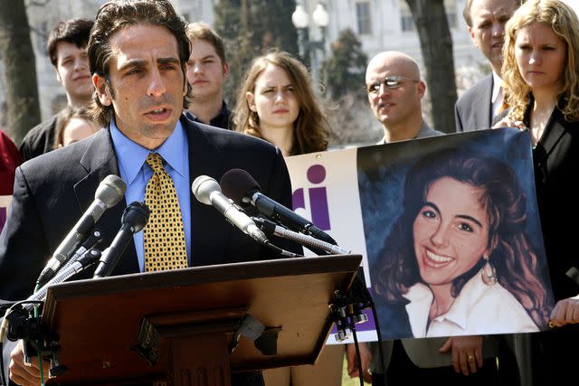 <p>Chip Somodevilla/Getty </p> Bobby Schindler, Terri Schindler Schiavo's brother, holds a media conference on Capitol Hill to announce the official launch of The Terri Schindler Schiavo Foundation March 30, 2006 in Washington, DC.