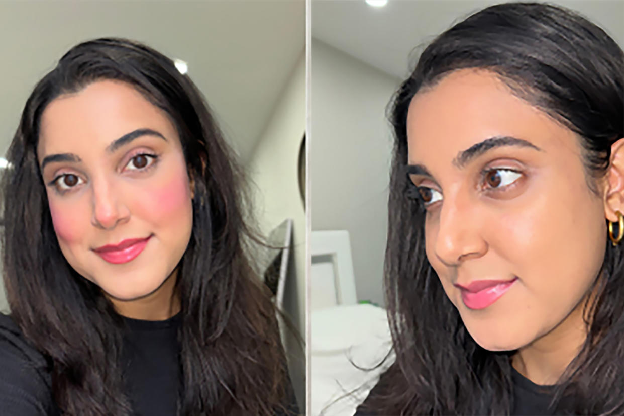 Writer Farah Khan with two different makeup looks, testing 6 viral beauty products