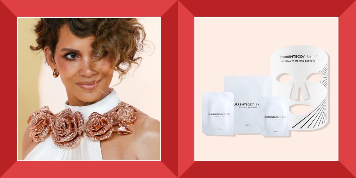 halle berry at 2023 academy awards and currentbody led face mask