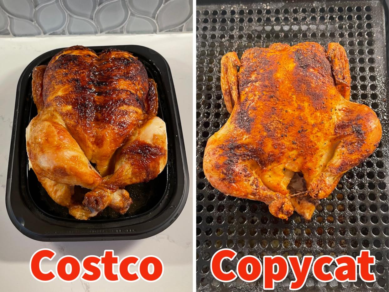 A photo of two cooked chickens.