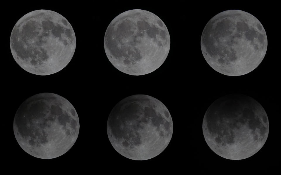 Ein kombiniertes Foto zeigt den Mond während einer Halbschattenfinsternis am 6. Mai 2023 in Yingkou in der chinesischen Provinz Liaoning.  / Bildnachweis: Liu Debin/VCG über Getty Images