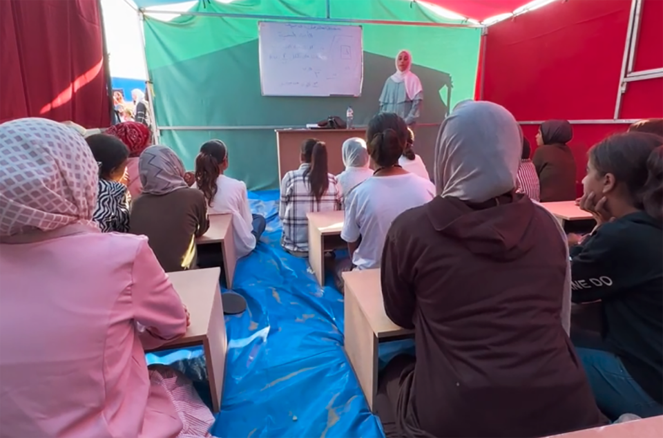 Rafah school set up inside temporary encampment (NBC News)