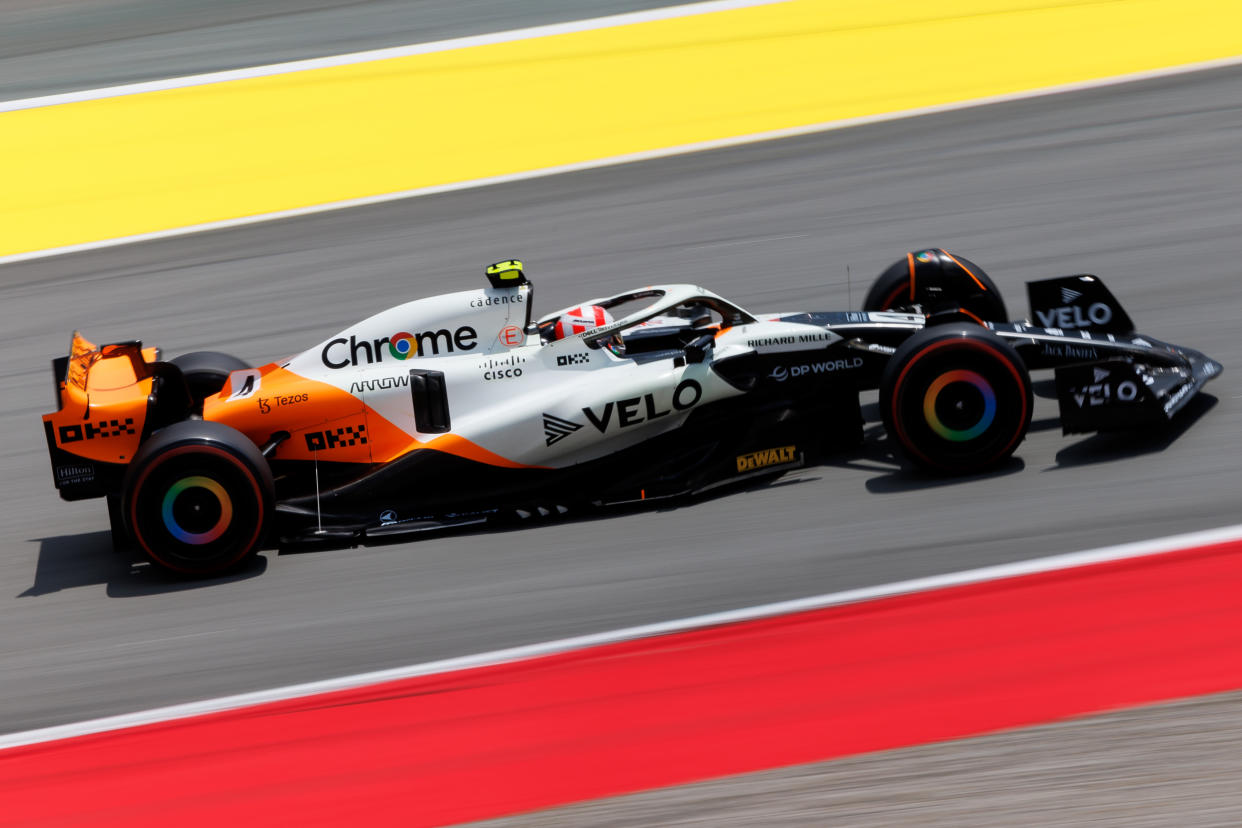 MONTMELO, SPAIN - JUNE 04: Lando Norris of Great Britain and McLaren drives on track during the F1 Grand Prix of Spain at Circuit de Catalunya on June 04, 2023 in Montmelo, Spain. (Photo by Emmanuele Ciancaglini/Ciancaphoto Studio/Getty Images)
