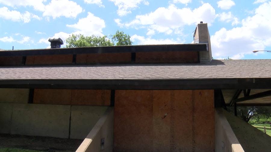 A building at Pawnee Prairie Park in Wichita is boarded up after damage from thieves and vandals. (KSN News Photo)