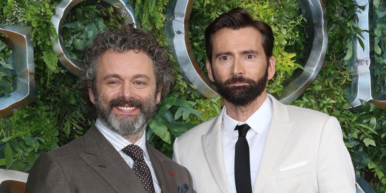 london, united kingdom   20190528 michael sheen and david tennant at the global tv premiere of amazon original good omens at odeon luxe leicester square photo by keith mayhewsopa imageslightrocket via getty images