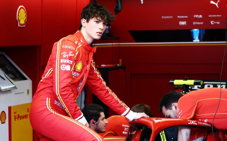 Oliver Bearman of Great Britain and Ferrari has a seat fitting in the garage. He will replace Carlos Sainz of Spain and Ferrari for the weekend due to illness prior to final practice ahead of the F1 Grand Prix of Saudi Arabia at Jeddah Corniche Circuit on March 08, 2024 in Jeddah, Saudi Arabia