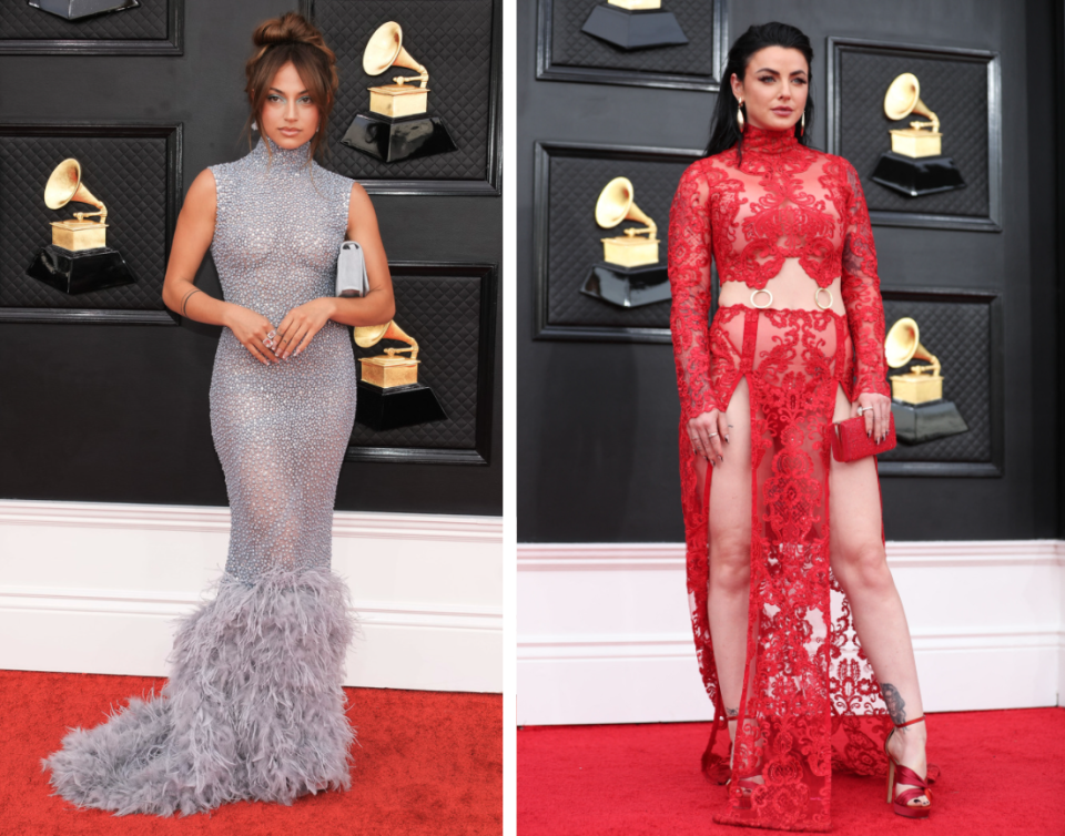 Social media stars Inanna Sarkis (left) and Kylie Rae Hall in sheer dresses at the grammys