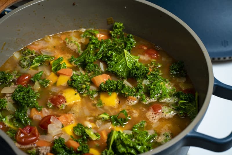 Turkey soup in a pot.