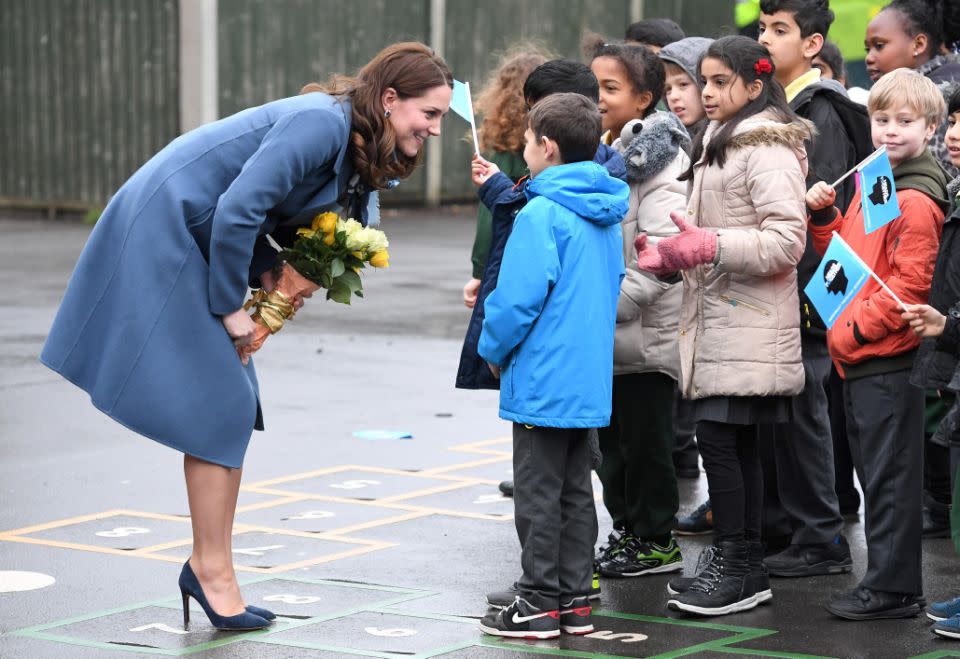 Kate paid a visit to Roe Green Junior School to launch the campaign. Source: Getty