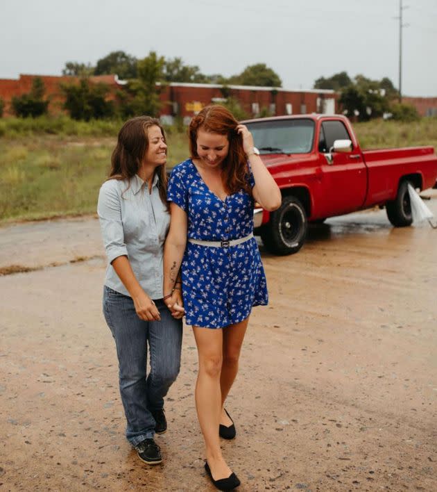 The author (right) and her girlfriend, Kelsey, walking together in Greenville, North Carolina. (Photo: Mady Noel Photo)