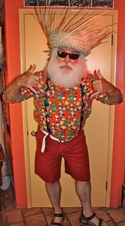Patrick Turnbull dressed as "California Claus" in Sunland, California, in October 2018.