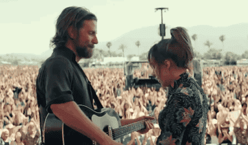 Bradley Cooper and Lady Gaga on stage in 'A Star is Born'