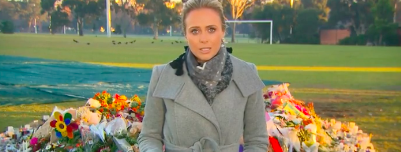 Sylvia Jeffreys stood among the makeshift memorial of Eurydice Dixon, urging Australia to make a change. Source: Channel 9