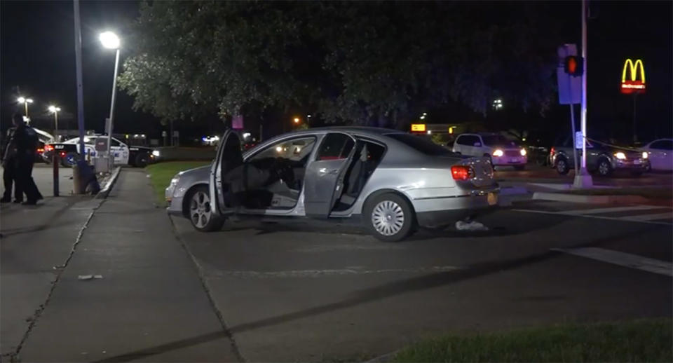 A car pulled over in a Dallas petrol station after a shooting.