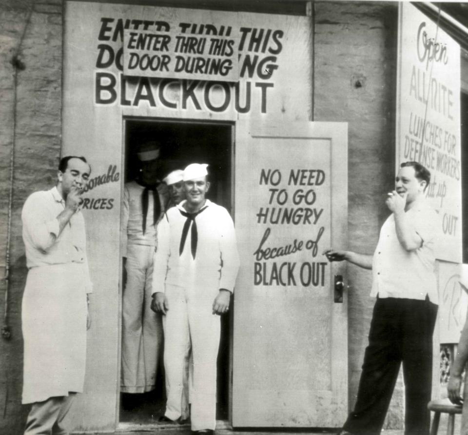 A blacked-out restaurant in downtown Honolulu, 1942.