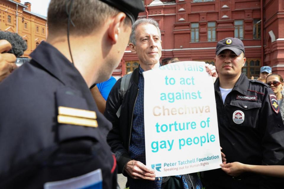 Peter Tatchell was questioned by Russian police in Red Square (PA)