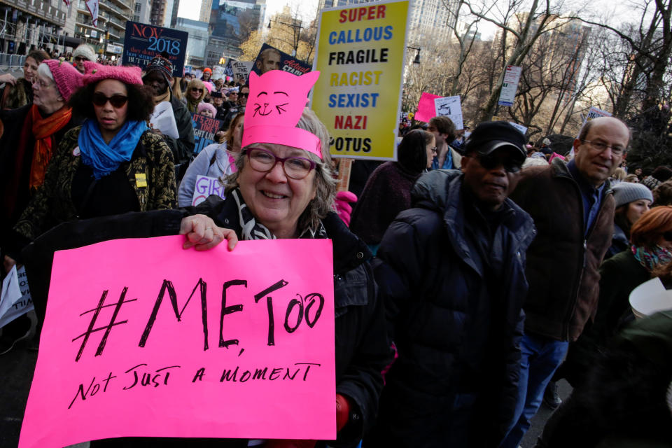 Women&rsquo;s March participants in Manhattan&nbsp;on Jan. 20. (Photo: Eduardo Munoz / Reuters)