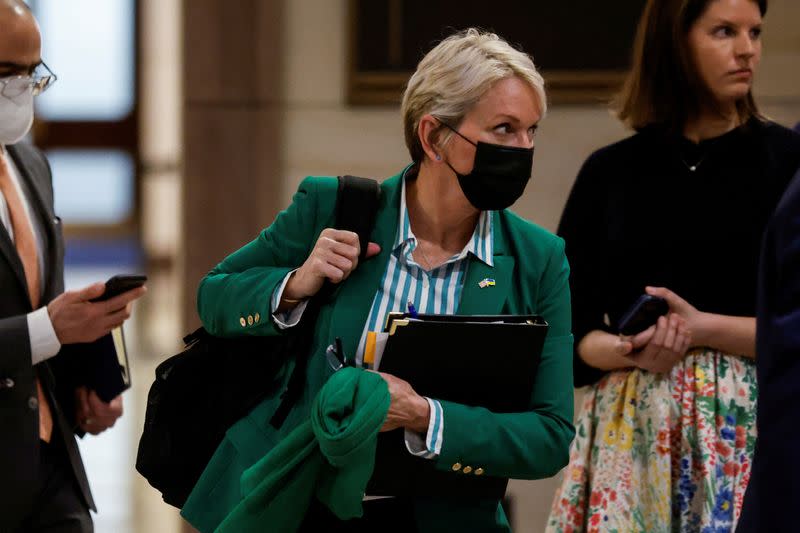 FILE PHOTO: U.S. Energy Secretary Granholm departs after a full-Senate briefing on Ukraine at the U.S. Capitol in Washington