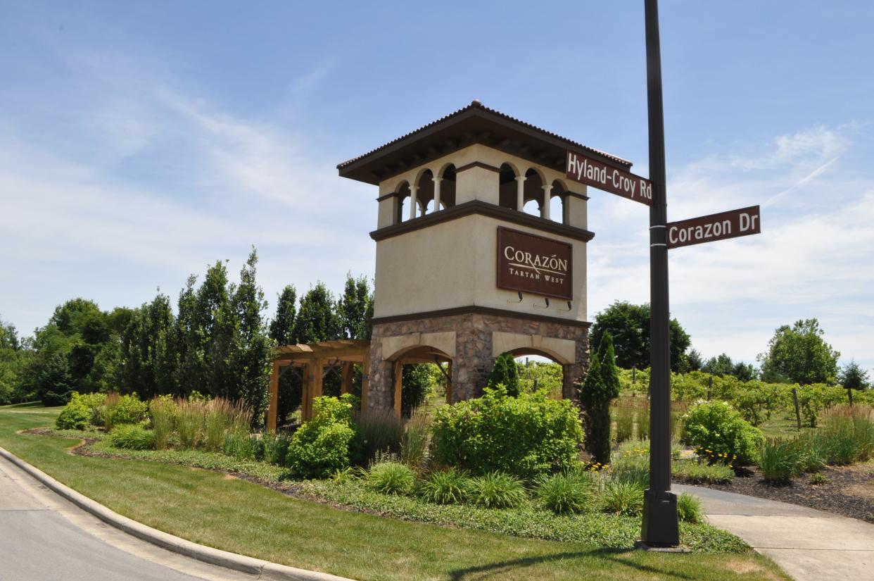 The entrance to Tartan West from Hyland-Croy Road is one of six Dublin residential development entrances to receive a beautification grant.