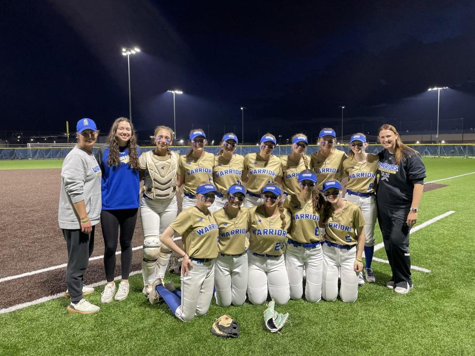 Webster Schroeder softball after defeating Webster Thomas 3-1 Wednesday, May 1, 2024 at Linda McCoy Field. The Warriors improved to 15-0. The Titans fell to 11-2.