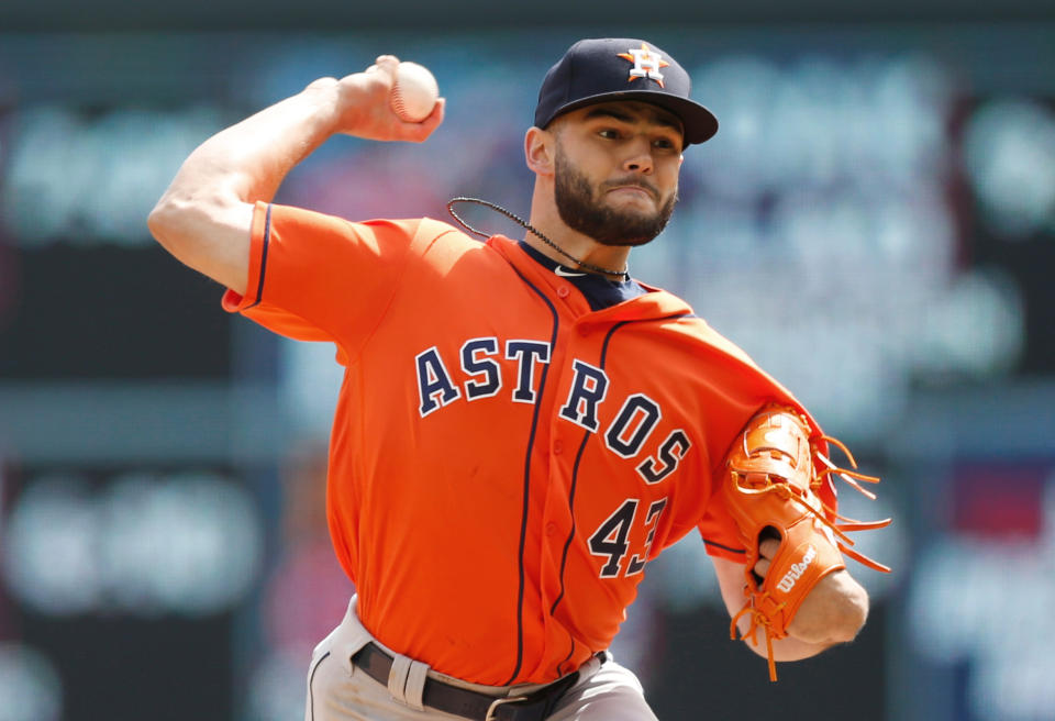 Houston Astros pitcher Lance McCullers Jr. throws against the Minnesota Twins in the first inning of a baseball game Wednesday, April 11, 2018, in Minneapolis. (AP Photo/Jim Mone)