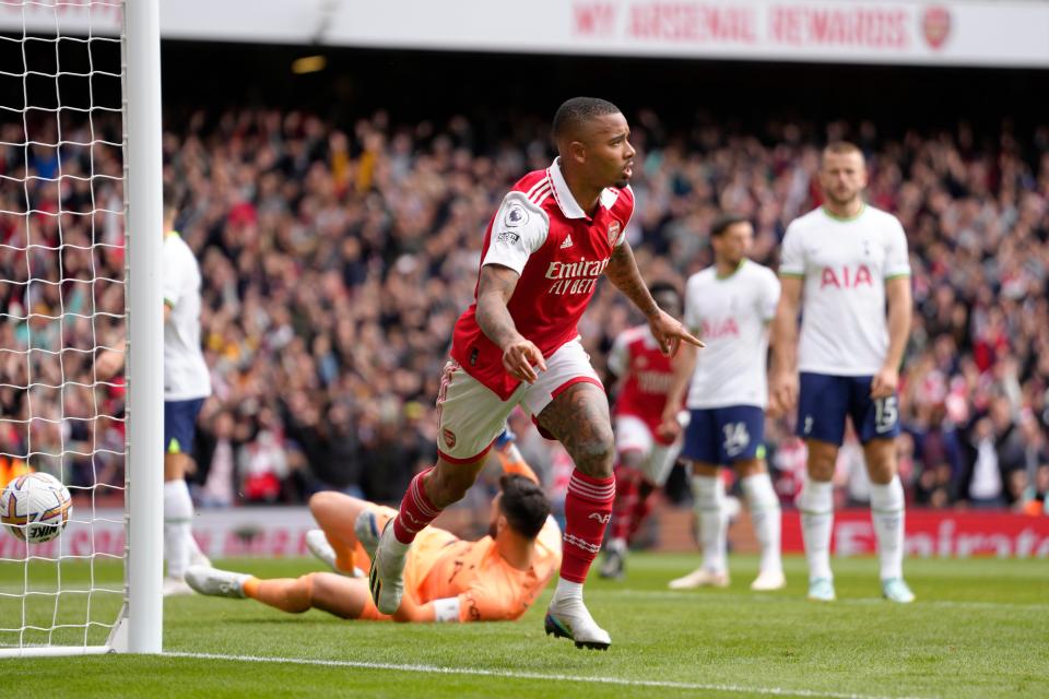 Arsenal's Gabriel Jesus celebrates (AP)