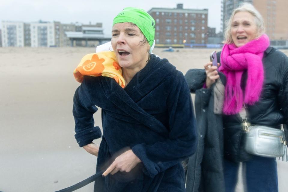 Wall Street Journal Editor-in-Chief Emma Tucker, left, also took part in Saturday’s swim. Aristide Economopoulos