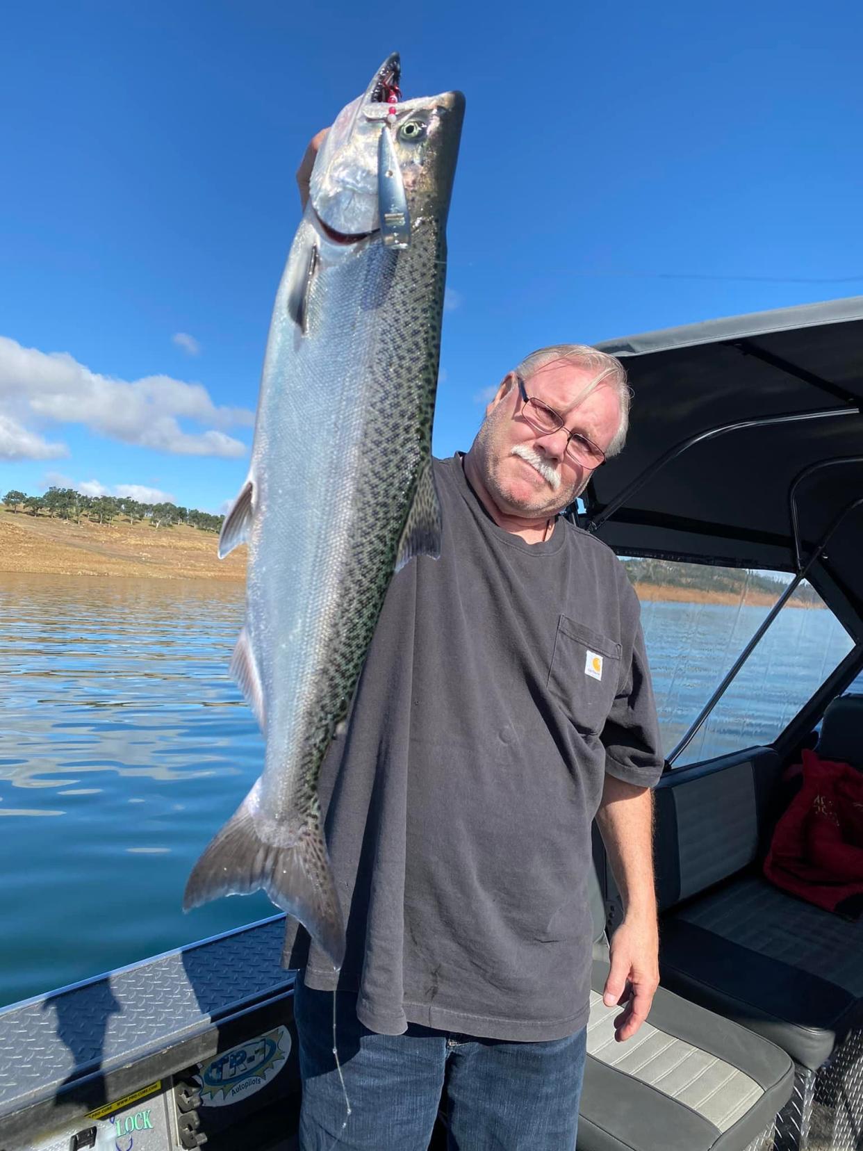 Don Barkley landed this 4-1/4-pound king salmon at Don Pedro Lake while trolling a Sting King lure with Captain Monte Smith on April 22, 2022.