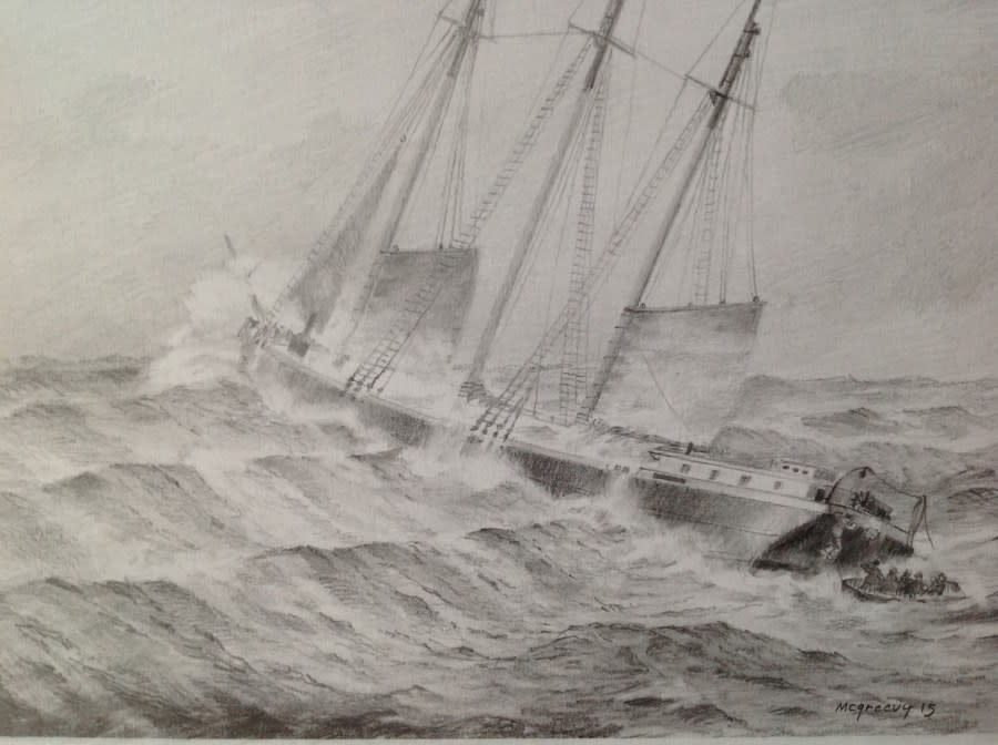 Artwork depicting the sinking of the Nelson by Bob McGreevy. (Courtesy GLSHS)