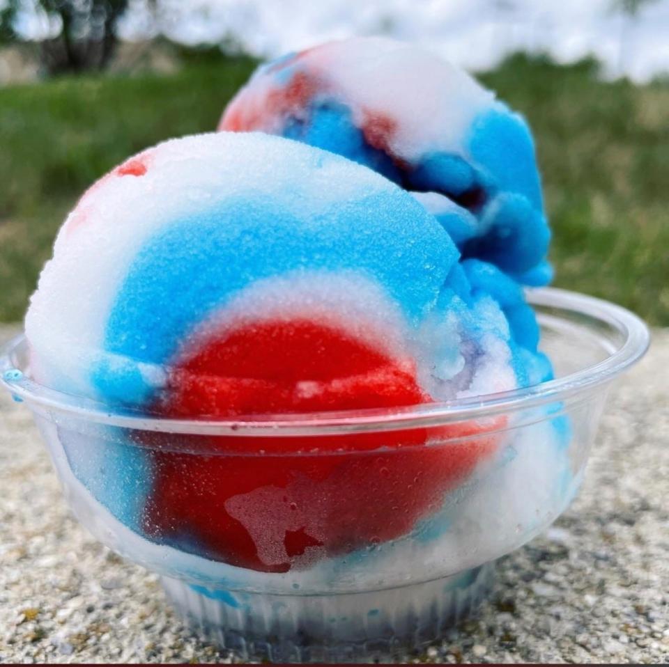 Rainbow Water, with cherry, lemon and blue raspberry flavoring, will be one of about 10 flavors available at Marlow's Cheesesteaks and The Water Ice Shoppe in Gahanna.