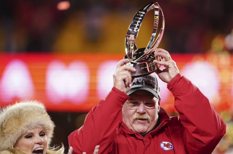 Head coach Andy Reid led the Kansas City Chiefs to a win over the Cincinnati Bengals in the 2023 AFC Championship game. File Photo by Kyle Rivas/UPI