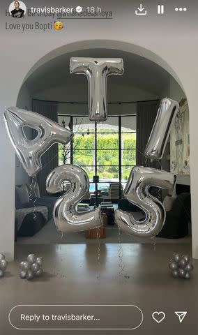 <p>Travis Barker/Instagram</p> Travis posted photos of birthday balloons for Atiana as she turned 25