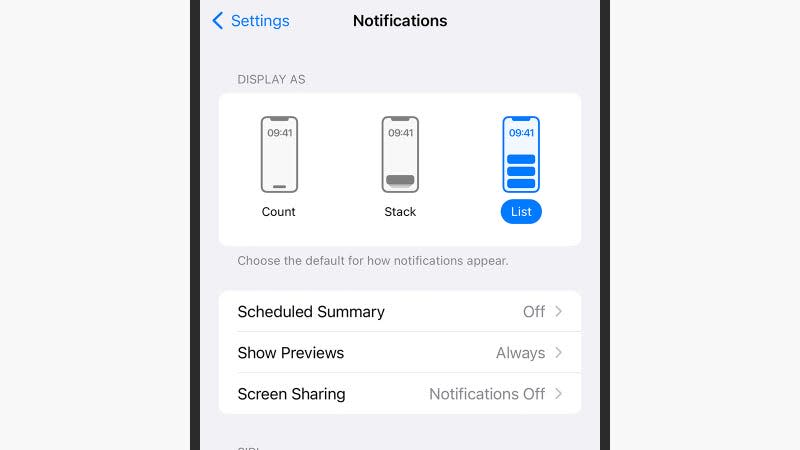 iOS notification options
