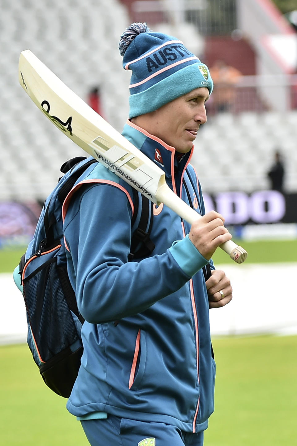 Australia's Marnus Labuschagne arrives for the fifth day of the fourth Ashes Test match between England and Australia at Old Trafford, Manchester, England, Sunday, July 23, 2023. (AP Photo/Rui Vieira)
