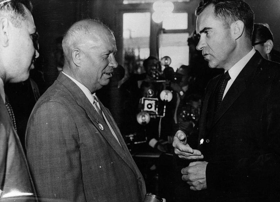The then vice president meets with Soviet leader Nikita Khrushchev in December 1959 (Getty)