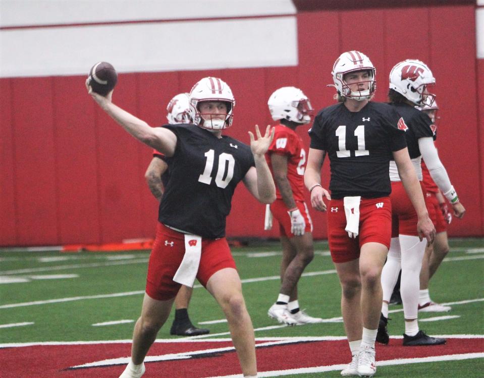 Wisconsin quarterback Tyler Van Dyke has been inconsistent during practices this spring, but made several impressive throws Saturday.