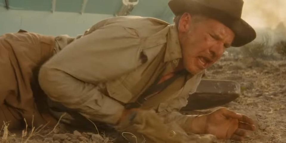 Indiana Jones rolling out of a fridge in "Indiana Jones and the Kingdom of the Crystal Skull"