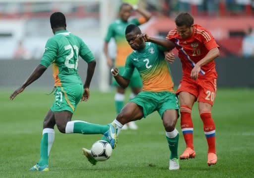 La selección de Rusia de fútbol empató 1-1 con su par de Costa de Marfil, este miércoles en Moscú, en un partido amistoso que sirvió de debut sin luces para el italiano Fabio Capello en el banquillo ruso, de cara al inicio de las eliminatorias mundialistas europeas en septiembre. (AFP | natalia kolesnikova)