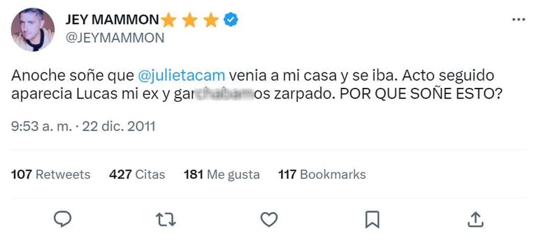 El tuit al que Jey Mammon se refirió en su último video