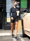 <p>Hailey Baldwin grabs a to-go drink on Monday, while out with friends in West Hollywood.</p>