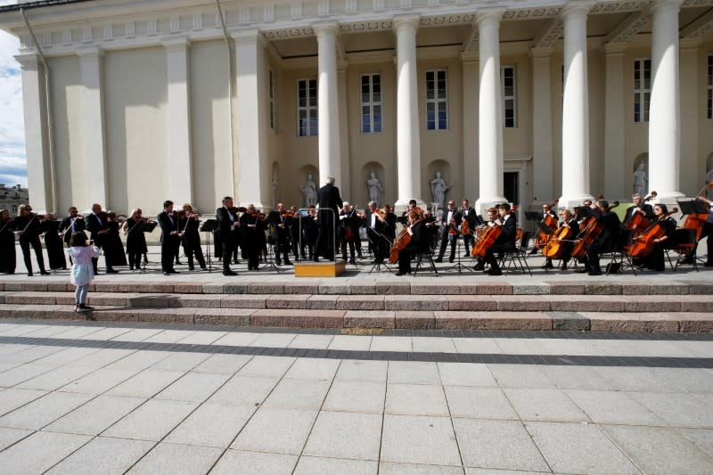 Musicians perform to thank for quick coronavirus disease (COVID-19) containment in Vilnius