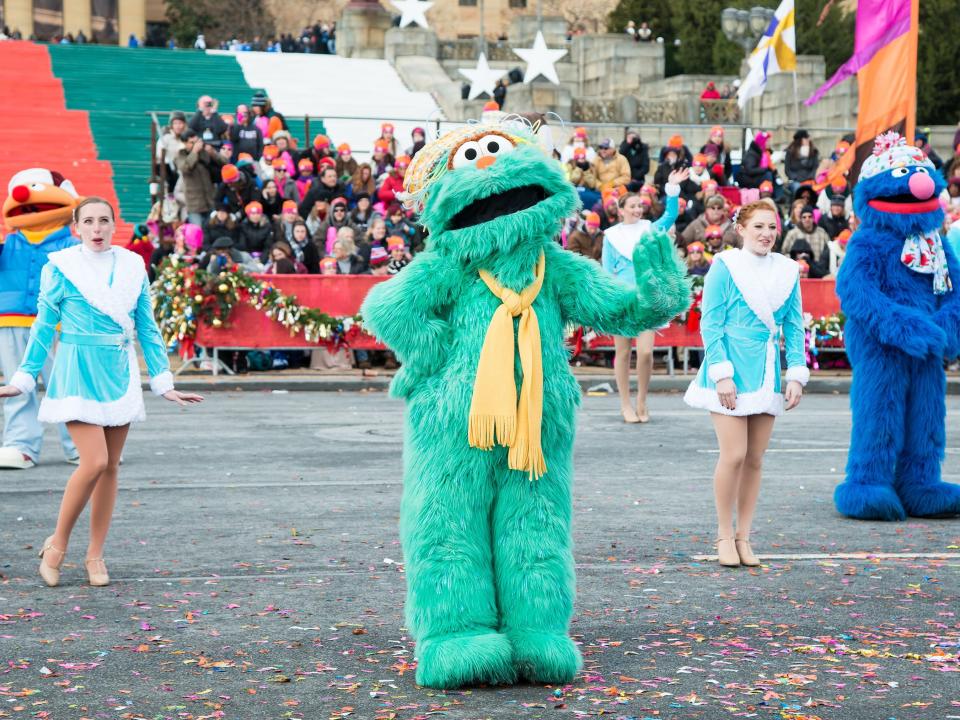 Sesame Place character Rosita performs during the 95th Annual 6abc Dunkin' Donuts Thanksgiving Day Parade in Philadelphia, Pennsylvania