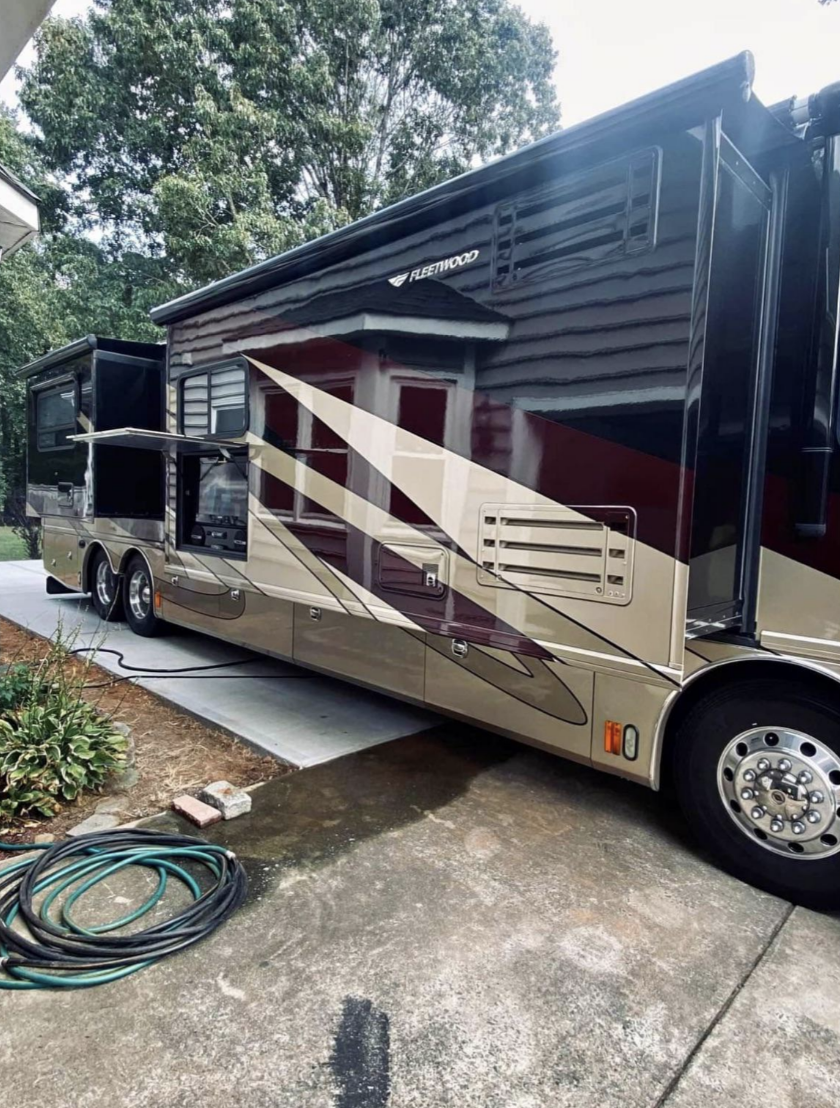 an RV with a bay window