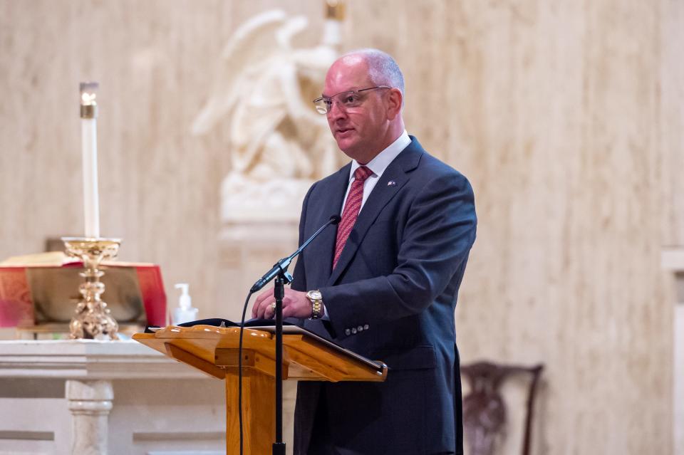 Governor John Bel Edwards at St. Landry Catholic Church in Opelousas for a celebratory mass. The Academy of the Sacred Heart in Grand Coteau begins its year-long bicentennial celebration, marking 200 years of all-girls Catholic education in Acadiana.  Tuesday, Oct. 5, 2021.