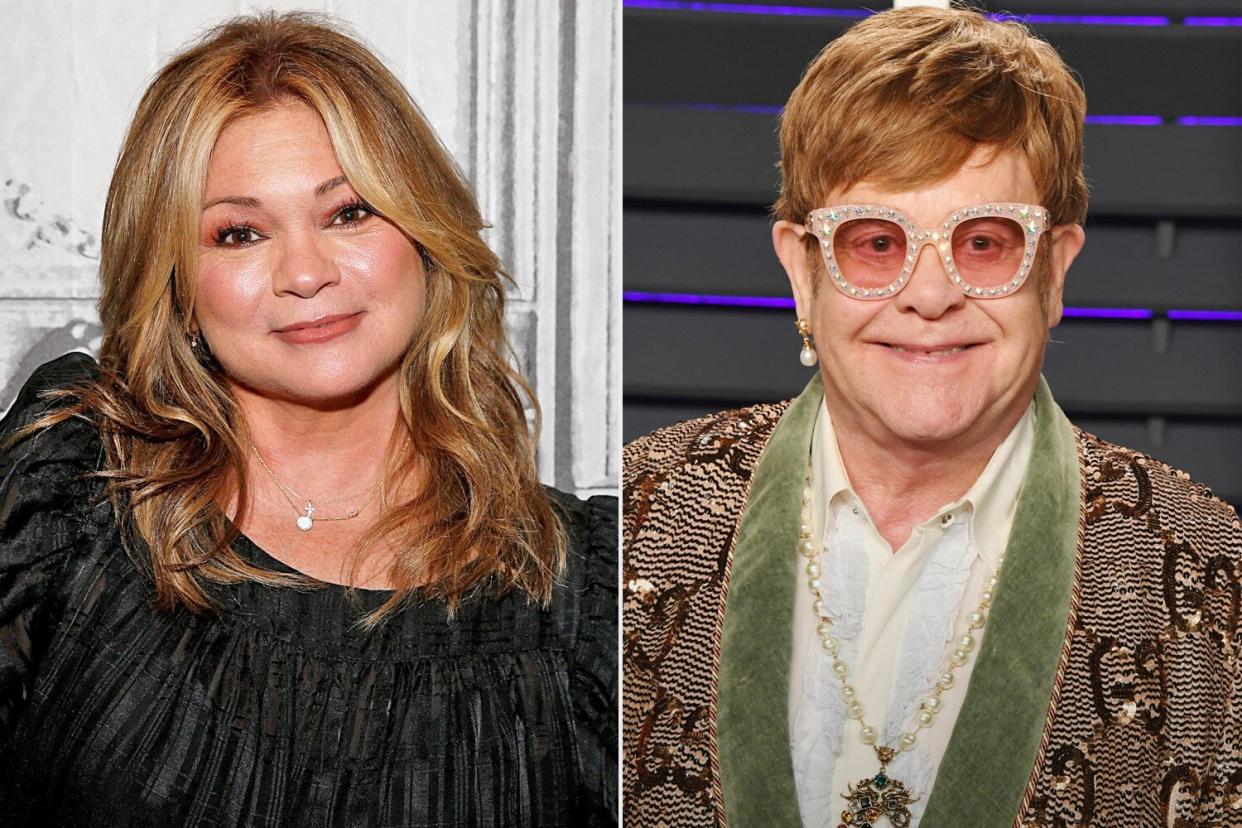 Valerie Bertinelli attends the Build Series to discuss 'Kids Baking Championship" &amp; "Family Restaurant Rivals' at Build Studio on August 21, 2019 in New York City. (Photo by Dominik Bindl/Getty Images); Elton John attends the 2019 Vanity Fair Oscar Party hosted by Radhika Jones at Wallis Annenberg Center for the Performing Arts on February 24, 2019 in Beverly Hills, California. (Photo by Jon Kopaloff/WireImage)