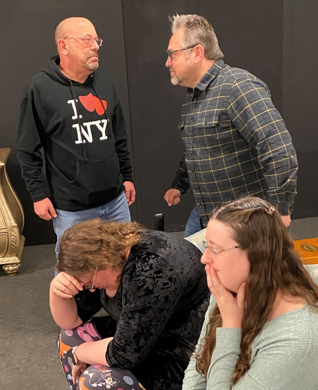 Playing two sets of angry parents are (back row, from left) Brian Burchette-Ross and Ron Roberts. In the front row are (from left) Beth Duey and Ashley Powers.